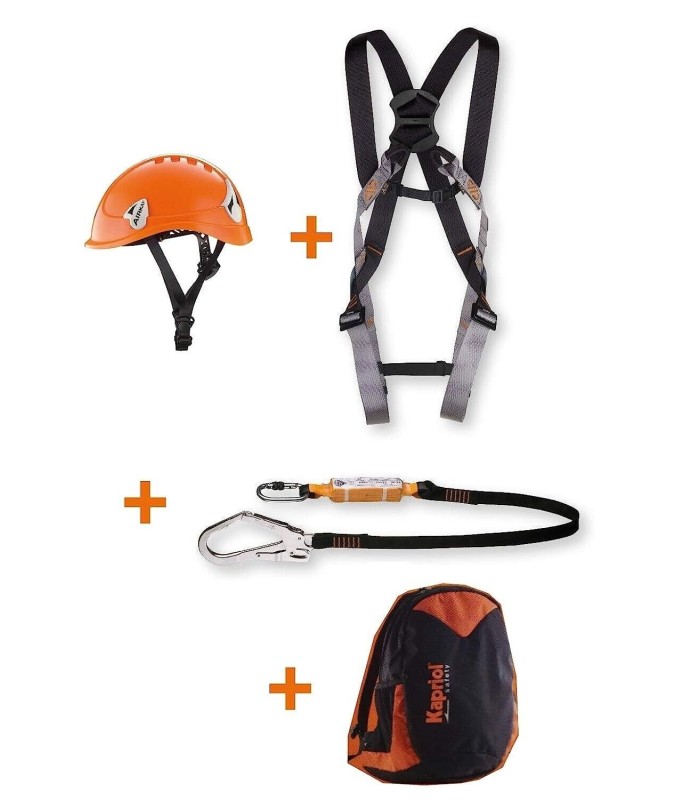 Kit Anticaduta per Ponteggio Zaino + Imbracatura + Cordino + Casco