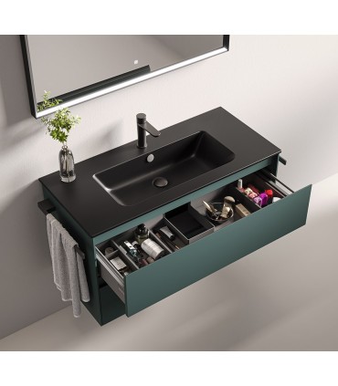 Composizione Way Berloni L. 102 P. 46 H. 56 Lav. ceramico nero opaco, colore mirto opaco