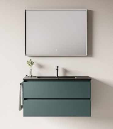 Composizione Way Berloni L. 102 P. 46 H. 56 Lav. ceramico nero opaco, colore mirto opaco