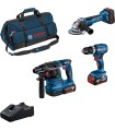 Bosch Combo Kit: Trapano-AvvitatoreGSB 18V + Smerigliatrice GWS18V + Martello GBH18V + 3 batterie + Caricabatteria + Borsa